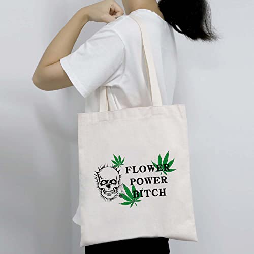 Bdpwss Funny Marijuana Weed Leaf Tote Bag Weed Accessories Gift Flower Power Bitch Marijuana Gift (Flower Power Tg) #TOP5