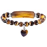 Nupuyai 8MM Tiger Eye Stretch Bracelets for Unisex, Healing Stone Bracelet with Dangle Heart Charm 7