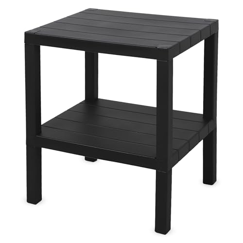Spetebo Petite table en plastique anthracite avec 2 étagères – 45 x 38 cm – Étagère...