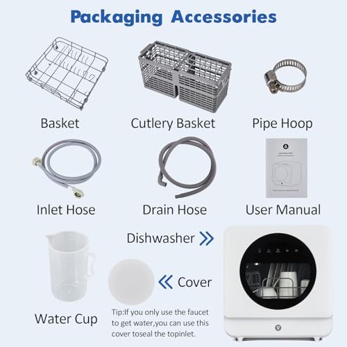 YardYonder Portable Dishwasher Compact Dishwasher Countertop with Faucet & Manual Water Tank(5L) Modes Water Inlet, Compact with More Space Inside,6 Programs for RV & Apartments, No Hookup Needeed