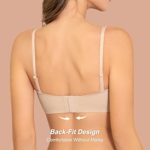 Image of Strapless Bras for Women - Wireless Seamless Tube Top Bra, Anti-Slip Lightly Padded Bandeau Bralette Skin S