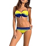 IFOUNDYOU Damen Frauen Bademode Bikini-Set Damen Gradient Print 2 Stück Bikini Geraffte Tie Dye Bandeau Bikini Badeanzüge mit Slip Sexy Bandage Strand Bikinis Push up Badeanzug Beachwear