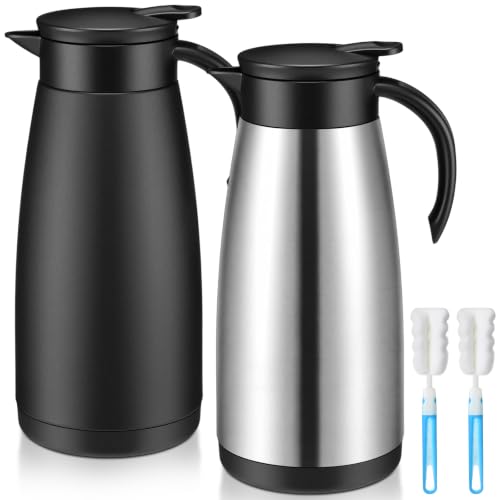 Image of Norme 2 Pcs Thermal Coffee Carafe Insulated Stainless Steel Coffee Carafe for Hot Liquid Vacuum Thermal Pot Creamer Pitcher Dispenser with Brushes Keeping Hot Water Milk(Black, Matte Silver,51 oz)