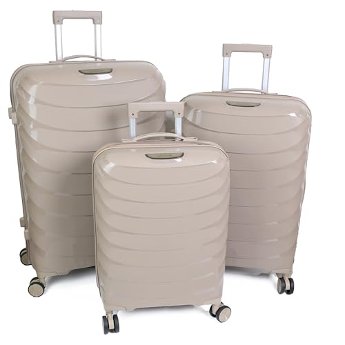 DIVCHI Luggage Sets 3 Piece Hard Shell Expandable Suitcases Lightweight Travel Trolley Suitcase With Spinner Wheels TSA Lock Telescopic Handle (Beige)