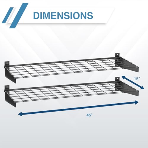 Image of Hyloft 00652 2-Pack Heavy Duty Steel Wall Garage Shelving, 45-Inch X 15-Inch Wall Mounted Shelves for Garage Storage, Low-Profile Brackets, Max Shelf Load 200 Pounds, Hammertone