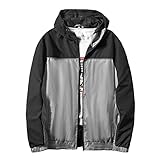Mywu Mens Windbreaker Jacket Colorblock Casual Hooded Lightweight Jackets 90s Wind Breaker Black Gre