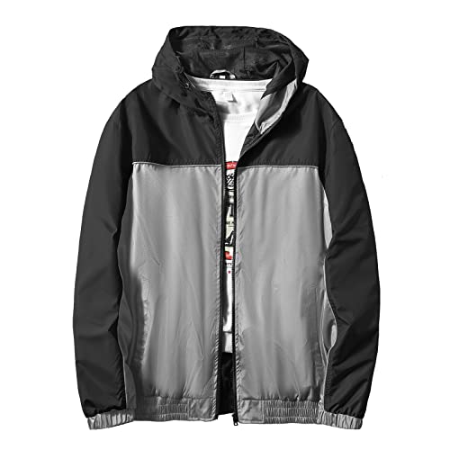 Image of Mywu Mens Windbreaker Jacket Colorblock Casual Hooded Lightweight Jackets 90s Wind Breaker