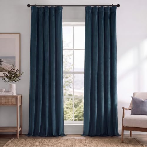 HPD Half Price Drapes Signature Velvet Thermal Blackout Curtains for Living Room 84 Inch Long (1 Panel) Rod Pocket Insulated Blackout Curtains for Bedroom Window Curtains, 50W x 84L, Midnight Blue
