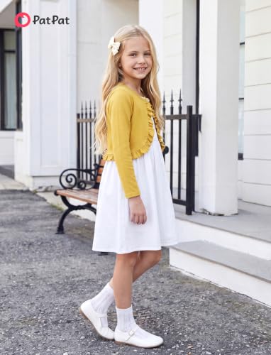 Image of PATPAT Girls Cardigan Bolero Size 4-12 Years Kids Knit Long Sleeve Ruffle Open Front Button Cover Up Cropped Tops for Girls