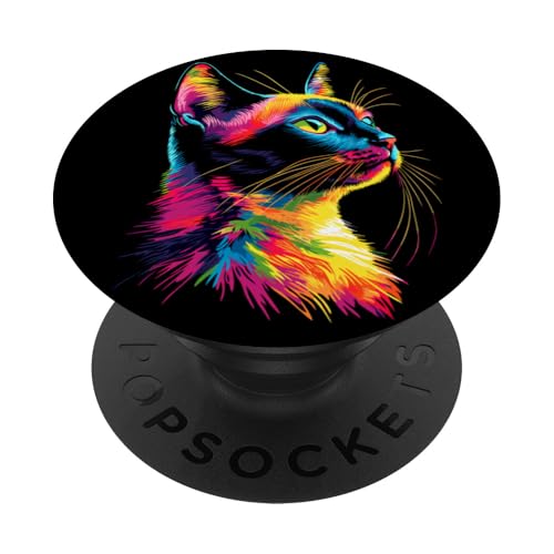 Chat en Couleurs Arc-en-Ciel Cat Popart Miaou Amour Chats PopSockets PopGrip Adhésif
