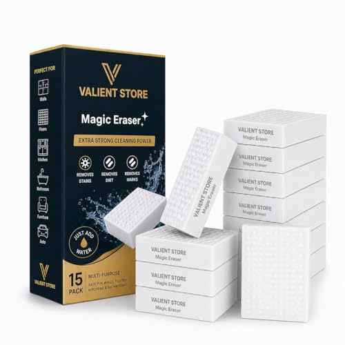 Image of Magic Eraser Cleaning Sponge for Walls, Kitchen & Bathroom - Multi-Surface EVA Foam Scrubber Removes Tough Stains, Marks & Dirt with Just Water | Non-Scratch Cleaning Pad (Pack of 15)