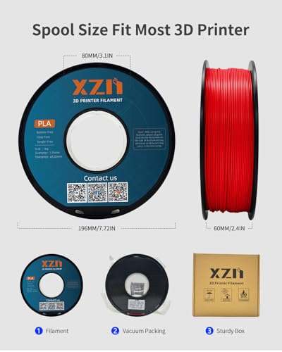 Image of PLA Filament 1.75mm Red, 3D Printer Filament 1kg Spool (2.2lbs), Neatly Wound, + /- 0.02mm Precision, No Clog /Bubble, Excellent Layer Adhesion, Fits Most FDM Printers