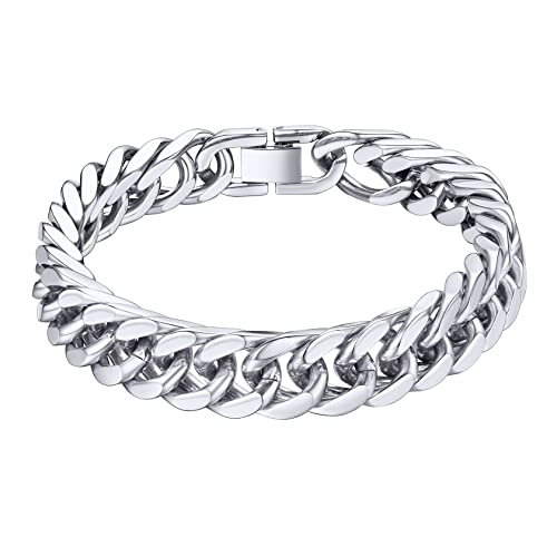 Stainless Steel Curb Chain Bracelet For Men 8Mm 19Cm Rapper Wrist Chain Bracelet #TOP9