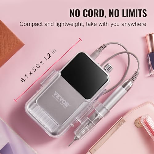 Image of VEVOR High-Torque Electric Cordless Nail Drill, Rechargeable Nail E File Machine 35000PRM Brushless Motor with 6 Bits & 50PCS Sanding Band for Acrylic Gel Nails, Portable Manicure Pedicure Tool