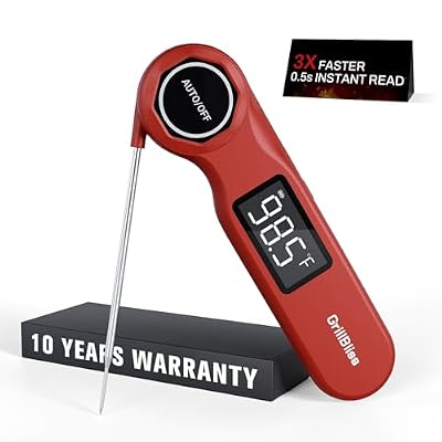 Instant Read Meat Thermometer, GrillBliss USB-C Rechargeable Digital Food Thermometer with 0.5s Fast Read & ±0.5? Accuracy, VA LCD Display, Cooking Thermometer for BBQ, Grill, Candy, Brewing