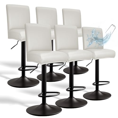 Image of PU Leather Bar Stool Covers with Backs, 6 Pack Stretch Waterproof Bar Stool Chair Covers Washable & Comfortable Barstool Covers Slipcovers with Back for Pub /Counter /Dining Room Decoration (Cream)