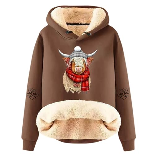 Highland Cow Pjs Women Fleece Lined Sherpa Highland Cow Sweatshirt for Women Cute Cow Shirts for Women Country Western Sweatshirts Highland Cow Gifts