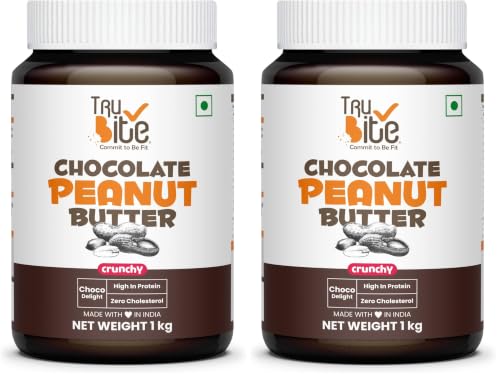 Image of Trubite Chocolate Peanut Butter (Crunchy) 1kg | High in Protein | Goodness of Dark Chocolate | No Cholesterol | Rich in Antioxidant (Pack of 2)