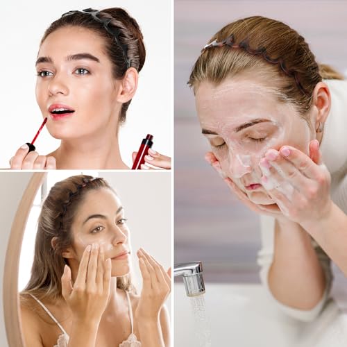 Zickzack Haarreif 4 Stück Haifischzahn Haarkamm Haarband Gewellte Kunststoff Stirnband Make Up Haarreif für Sport Fitness Tägliches für Damen Und Mädchen (Schwarz/Leopard)