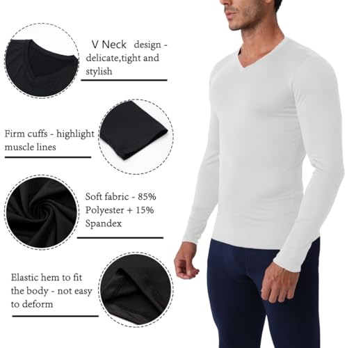 Men's Compression Shirt V Neck Long Sleeve Workout Shirts Cool Dry Athletic Gym Undershirts Active Sports Baselayer Tops4