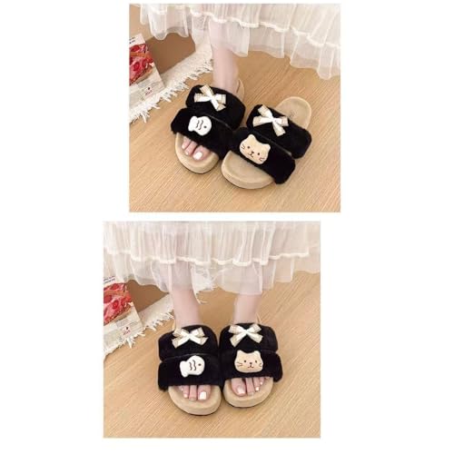 ZQW Women's 3D Cat & Fish Plush Fuzzy Slippers Y2K Kawaii Non-Slip Platform House Shoes Casual Cute Animal Slides Outdoor3