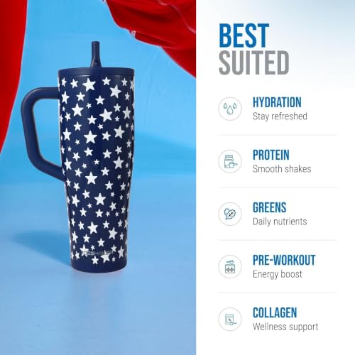 Image of Ice Shaker 32 oz Tumbler with Handle and Straw | 32oz Star Spangled | Cold for 30+ Hours | 2-in-1 Tumbler Shaker Bottle | Odor-Free 32 ounce Bottle for Water, Protein Shakes, Smoothies, Cocktails