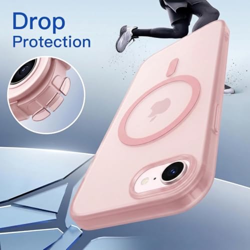 Image of DIZORO Matte Case for iPhone 17e / iPhone 16e Compatible with MagSafe, Camera Lens Full Protection, Shockproof Translucent Frosted TPU Soft Phone Cover, Anti-Fingerprint (Pink)