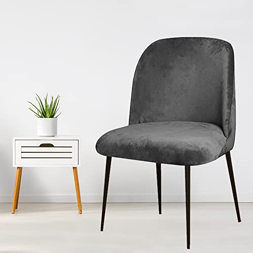 Itfro Set Of 4 Dark Grey Armless Accent Chair Cover Stretch Velvet Dining Chair Slipcover Mid Century Modern Curved Chair Cover Chair Protector For Hotel Kitchen Banquet (Dark Grey, Set Of 4) #TOP1
