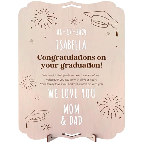 nagu® Graduation Gifts. Large Wooden Gift Card, 30 x 22 cm for Personalised Gifts. Includes adhesive letters and numbers. Photo Frame for Secondary School, University, Sixth Form Graduation