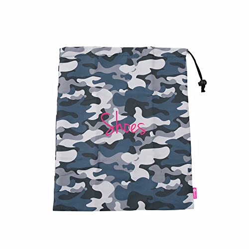 Miamica Camo Shoe Bag for Travel, Black – 11” x 9” x 0.25” – Protects Footwear and Luggage, Fits 1-2 Pairs