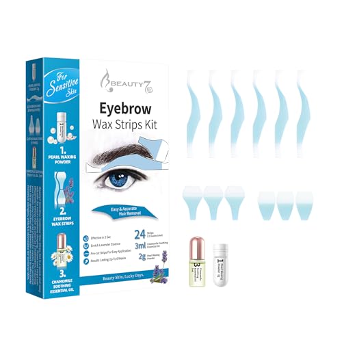 Bandas de Cera Fría Depilatoria Facial de Cejas Hombres para Pieles Sensibles, 24 Tiras de Cera con 2g Polvo de Perla 3ml Aceite Esencial de Manzanilla