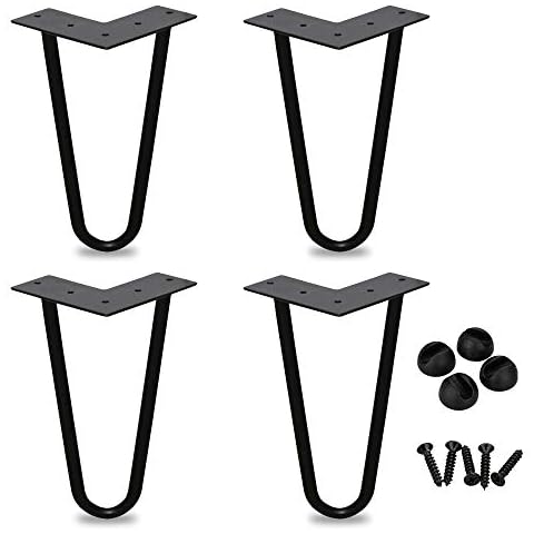 Set of 4 Table Legs DIY Hairpin Leg Coffee Table Furniture Hairpin Legs 12 mm Steel Free Floor Protectors and Screws 15 cm / 2 Bar Black Cover