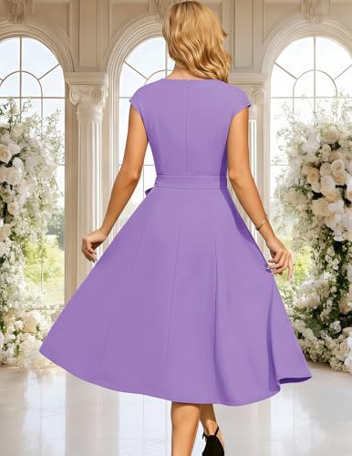 Image of DRESSTELLS Women's Cocktail Dresses, Formal Wedding Guest Modest Church Vintage Tea Party Midi Evening Dress