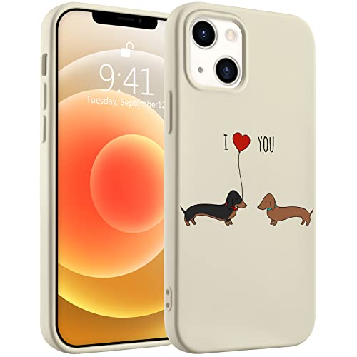 Idocolors Couple Dog Phone Case for iPhone 14 Pro Max,White Animal Liquid Silicone Dachshund Dog Pattern Cases,Cartoon Soft Gel Rubber Full-Body Protective Microfiber Lining Shockproof Cover - image 1