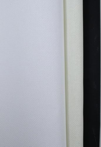Image of KCS 3 pc of 15 inch x 18 inch(38cmx45cm) 16 Count Cross Stitch Cotton Aida Cloth Needlework Rolled Fabric Box,16CT,White+Antique White+Black