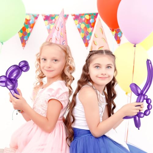 Image of LXZFCRG 260 Long Balloons, Shiny Metallic Latex Twisting Balloon for Balloon Animals, Magic Balloons for Birthdays Wedding Party Decorations 100pcs (Metallic Purple)