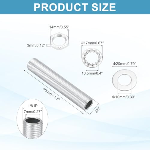 Image of MECCANIXITY 35Pcs 1.6 inch Lamp Pipe Kit with Nuts Washers 1 /8IP Thread Fasteners Assortment for Chandelier Ceiling Light Repair Assembly DIY Hardware