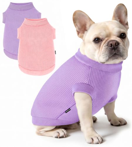 Image of 2 Pack Dog Shirt for Small Supplies Functional Waffle Dog Clothes Warm Soft Sweatshirt Outfit for Dogs Cats Pet Apparel