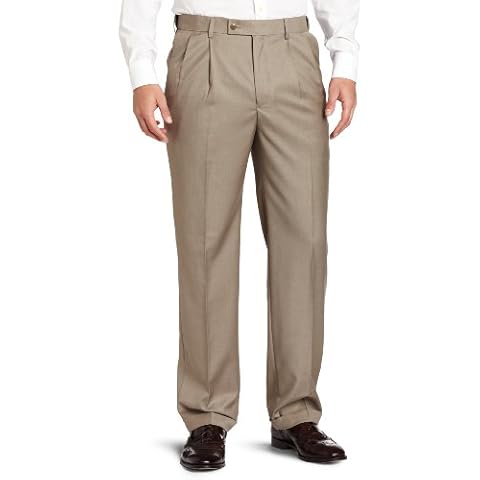 Louis Raphael ROSSO Men's Super 150 Twill Pleated with Comfort Waist Pant, Tan, 38x34 Cover