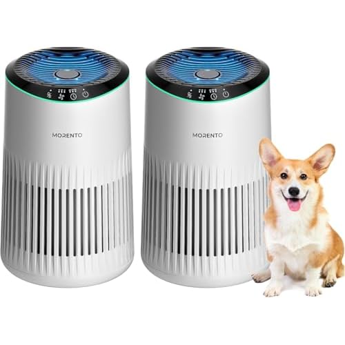 Air Purifiers for Bedroom Home with Sleep Mode for Smoke Pet Dander Odors, Small Air Purifier with Fragrance Sponge, Blue Ambient Light, 23dB Quiet, 2
