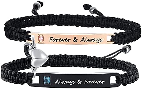 Personalised Matching Bracelets For Couples : Stainless Steel Free Engraving His Her Name Mutual Attraction Relationship Bracelets Customised Heart Magnetic Couple Bracelet Gifts For Men Women Friend