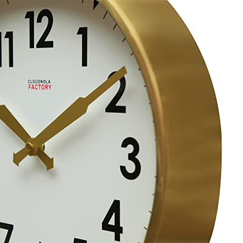 Cloudnola Station Metal Wall Clock, Brushed Gold, 12 Inch Diameter, Silent Non Ticking, Battery Operated Quartz Movement #TOP1