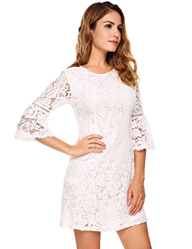 Zeagoo Women's 3/4 Sleeve Lace Cocktail Party Above Knee Dress, B-white, Large