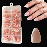 Faux Ongles Français - 120pcs Ongles Press-On Nue French Nails, Amande Façonné French Press on Nails, Pose Facile sans Top Coat (French Deep Arc Short Almond)