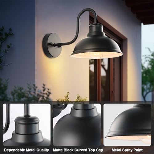 Image of 12 inch Barn Light Outdoor Wall Lights 2 Pack Large Exterior Lighting Fixtures | Anti-Rust Waterproof Black Classic Farmhouse Industrial Wall-Mounted Barn Light Fixture for Garage /Porch /Patio ETL Listed