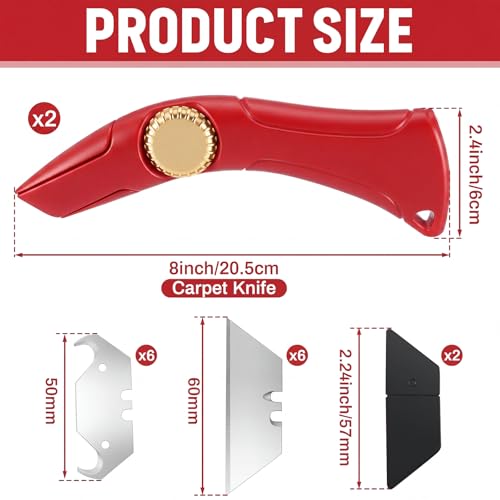 Image of WILLBOND 2 Pcs Navajas Para Roofing Fixed Blade Roofing Knife, Heavy Duty Utility Knife for Drywall, Vinyl, Carpet Cutting, Metal Roofings Tools with Replacement Hook Blades (Red)