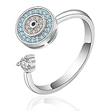 HALUKAKAH Bague Rotative Contre Anxiété Plaqué Platine:Bijou Élégant de Soulagement du Stress avec Mauvais Oeil en Diamant et Spinner de Perles,Ajustable en Taille,Cadeau pour Femmes,Filles et Maman