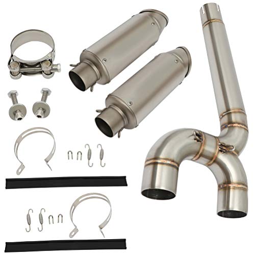 Aintier Powersports Headers & Mid-Pipes 51mm 2 inch Exhaust Tips Muffler Pipe Mid Connect Link Tube Stainless Steel Fit For Kawasaki Z1000 2003-2006 For Yamaha FZ6 2004-2009