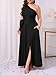 Ekaliy Women's One Shoulder Belted Maxi Dress Long Formal Wedding Guest Dress with Pockets Black M