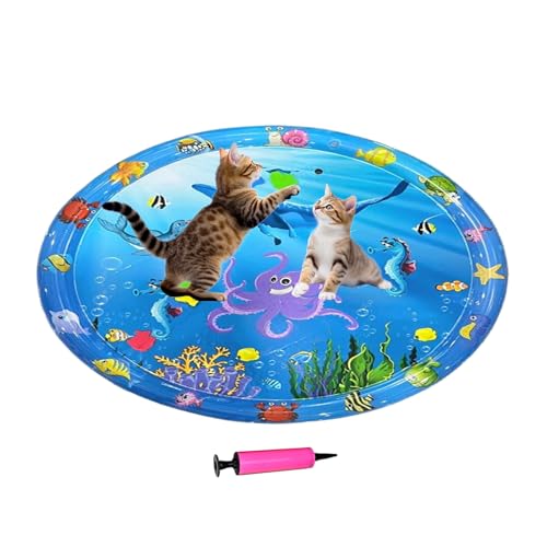 Besreey Kühlmatte Für Hunde - Kratzfeste Wasserspielmatte Für Hunde 100x100 cm,Aufblasbares Haustier Kühlpad Mit Pumpe Als Interaktives Sensorikspielzeug Für Garten Wohnung Reise Auto Rasen Bei